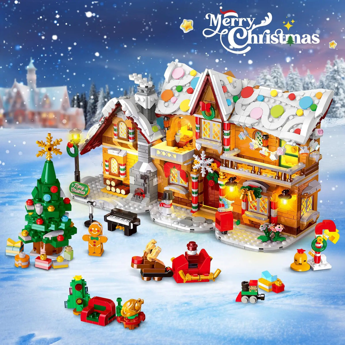 HOGOKIDS Christmas Gingerbread House Building Set With LED Light