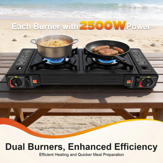 2500W Portable Camping Stove Two Burner With Baking Tray Case