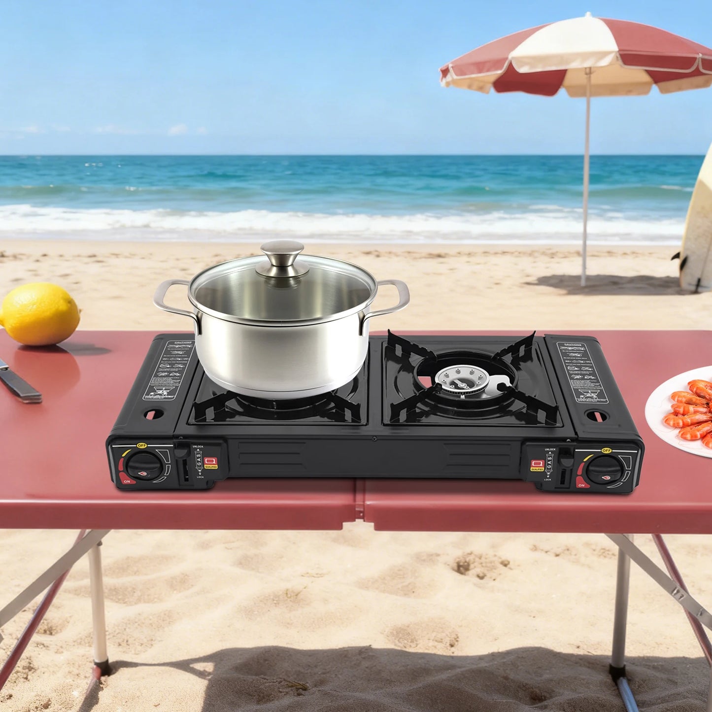 2 Burner Piezo Ignition Camping Stove Portable For RV BBQ