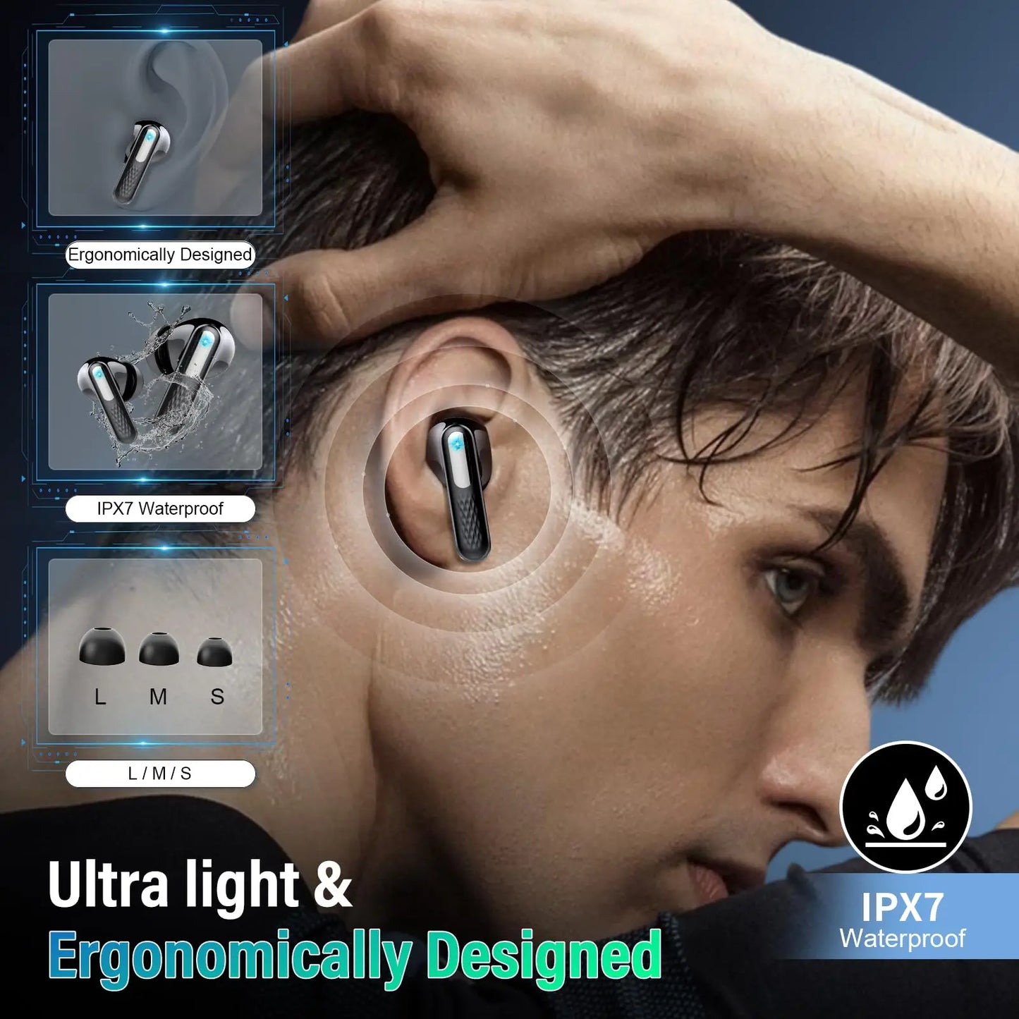 Kuizil Wireless Earbuds Bluetooth 5.4 ANC ENC IPX7 Smart Case