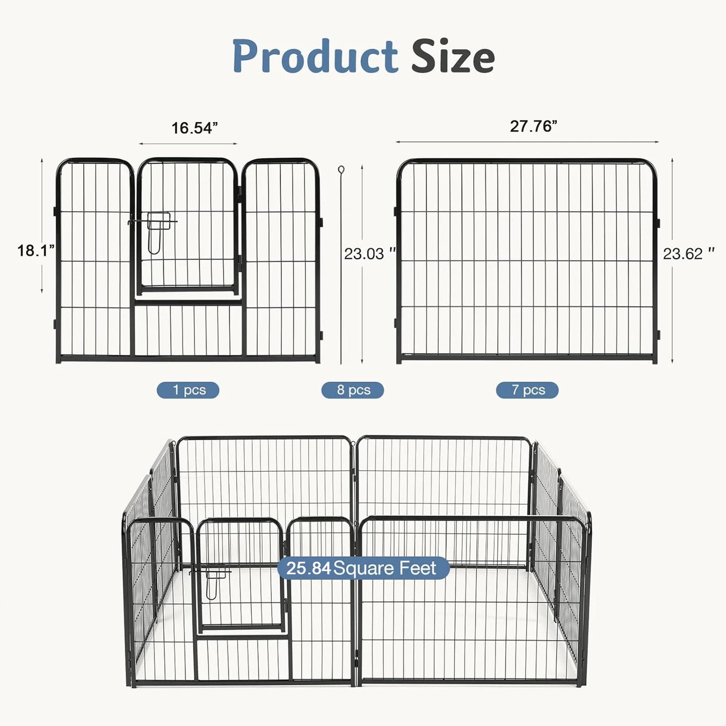 JHK Metal Dog Playpen Fence Foldable for Indoor Outdoor Use