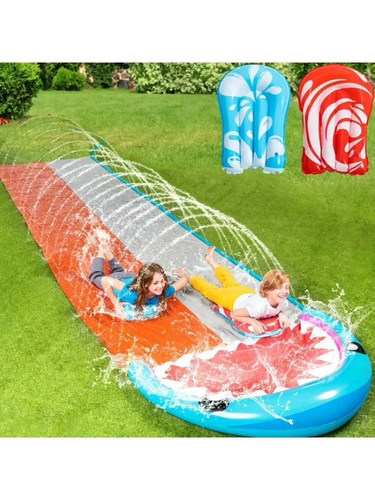 Joyfy Double Lane Water Slide With 2 Inflatable Boards Lawn