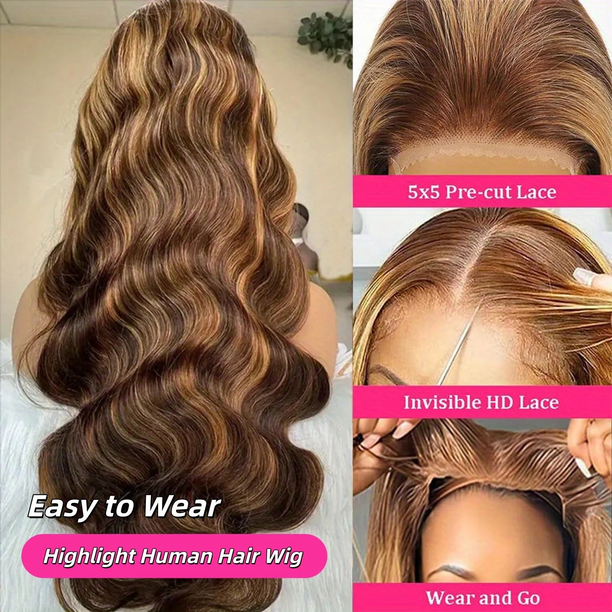 FIUMER Body Wave Lace Front Wig Glueless For Women
