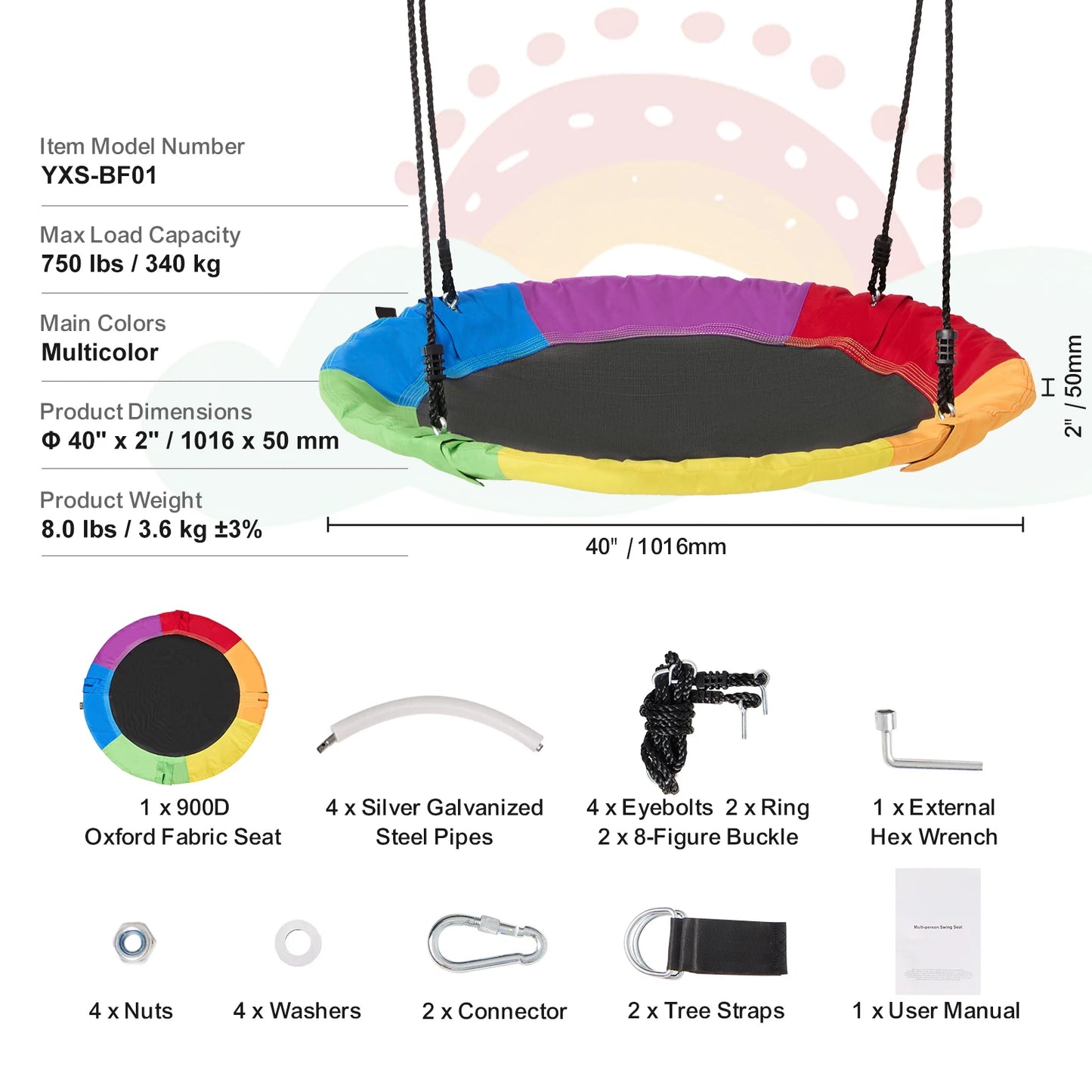 SucceBuy Tree Swing Saucer With Straps 750lbs Capacity