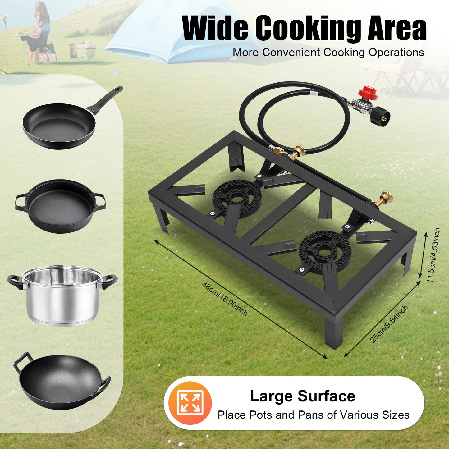 Portable Double Burner Gas Stove 8000W With 0 To 10 PSI Regulator