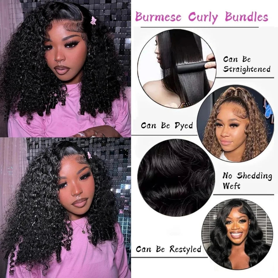 Curvique Burmese Curly Brazilian Remy Hair Bundles Deep Wave