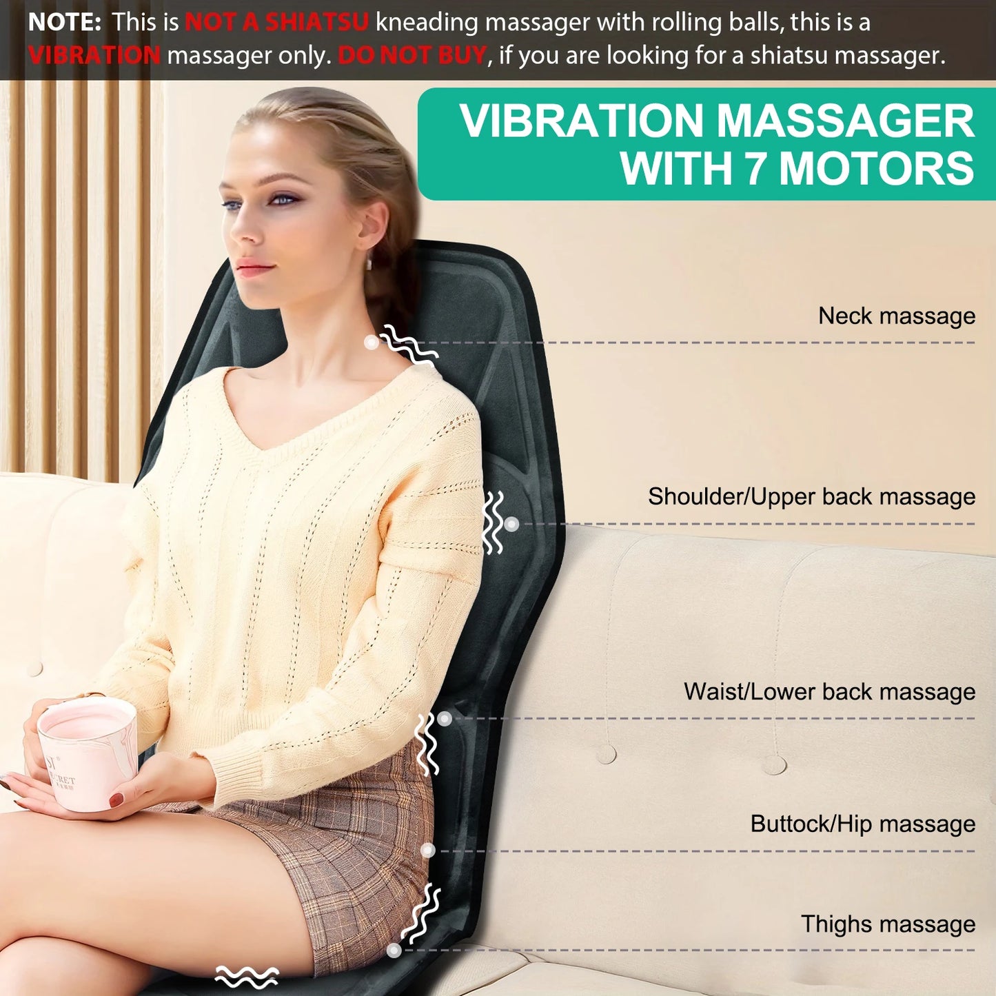 HOMEMASSA Vibration Back Massager Seat Cushion With Heat Pain Relief