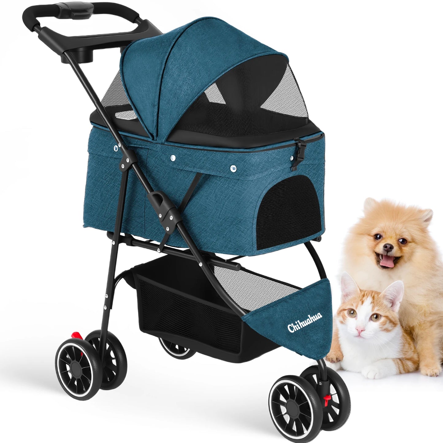 Chihuahua Pet Stroller Foldable For Dogs And Cats 3 Wheels
