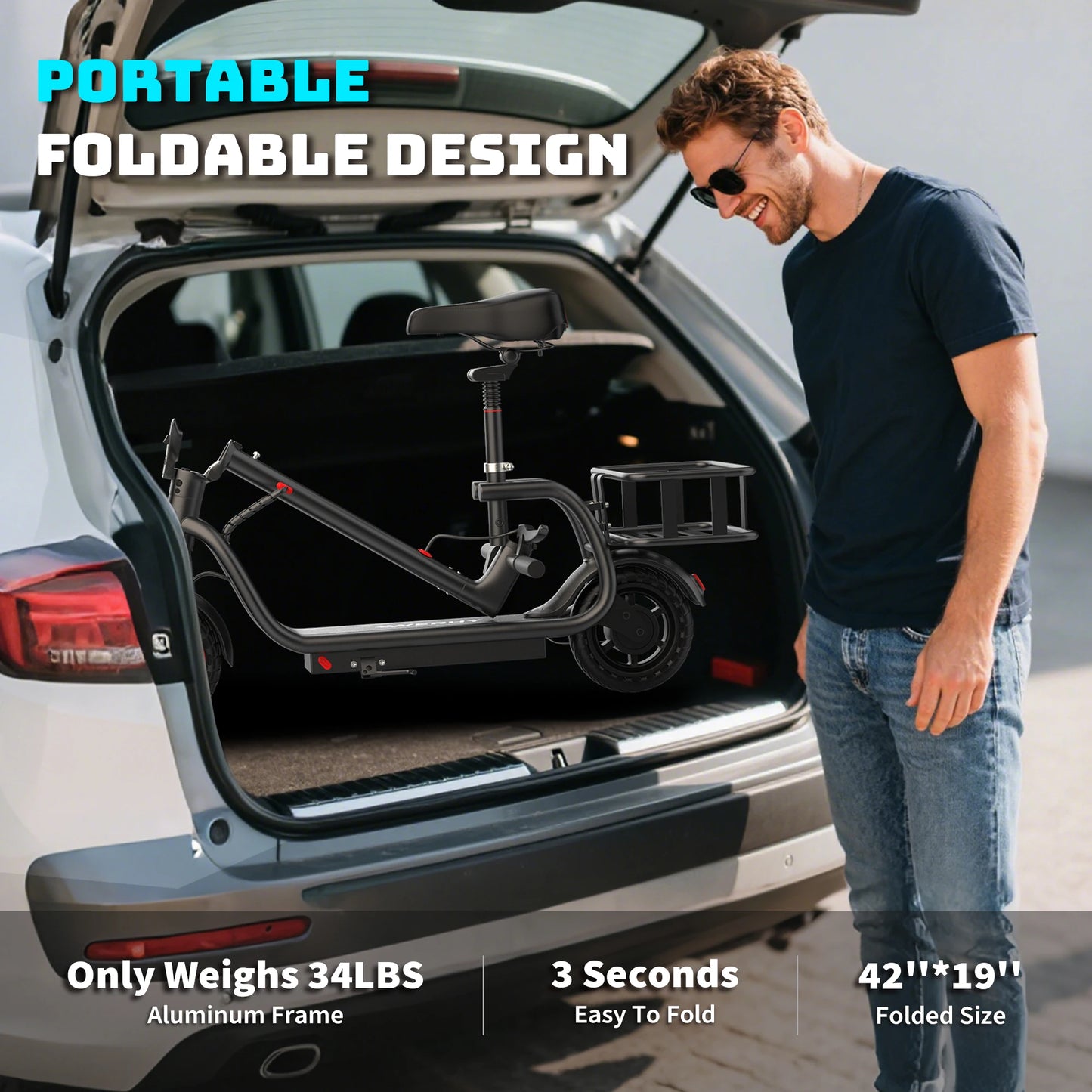 Aovopro Foldable Electric Scooter With Seat And Basket For Adults
