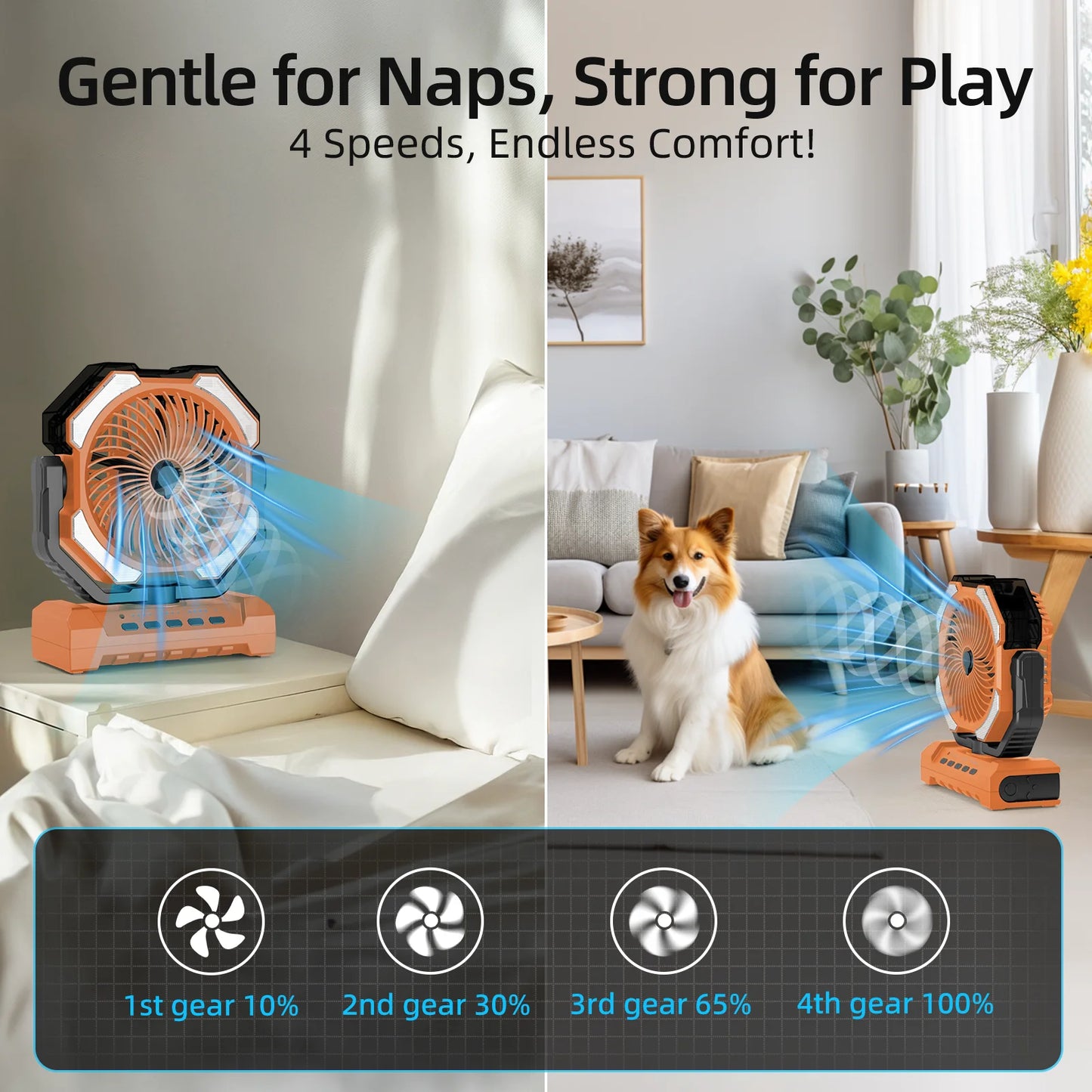 20000mAh Rechargeable Mist Cooling Fan With LED Light For Camping