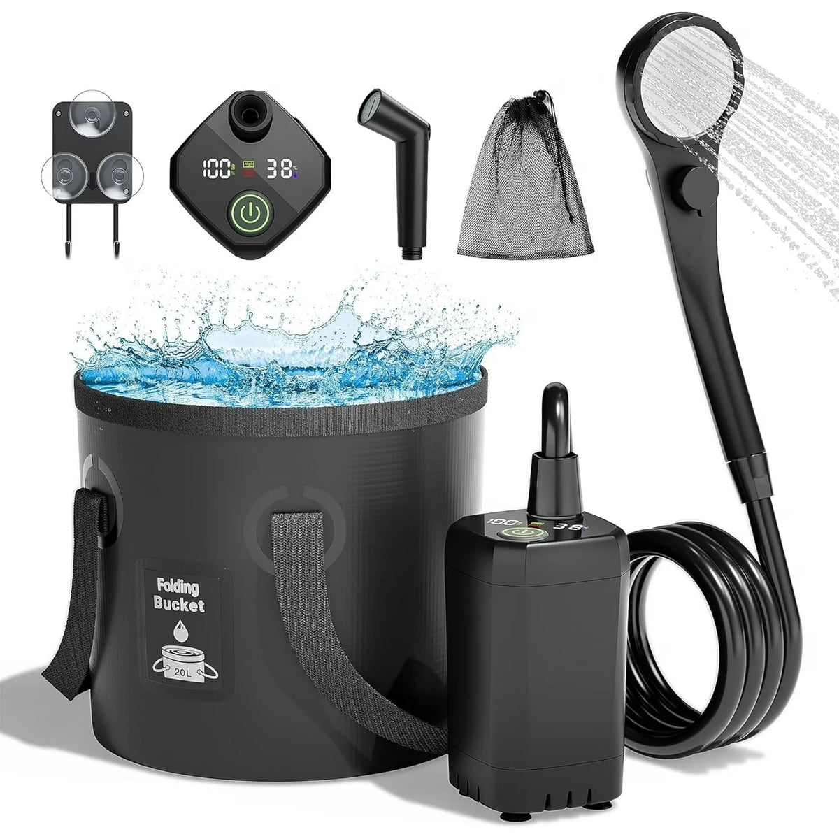 MORIKO Rechargeable Camping Shower with LED Display and Spray Modes