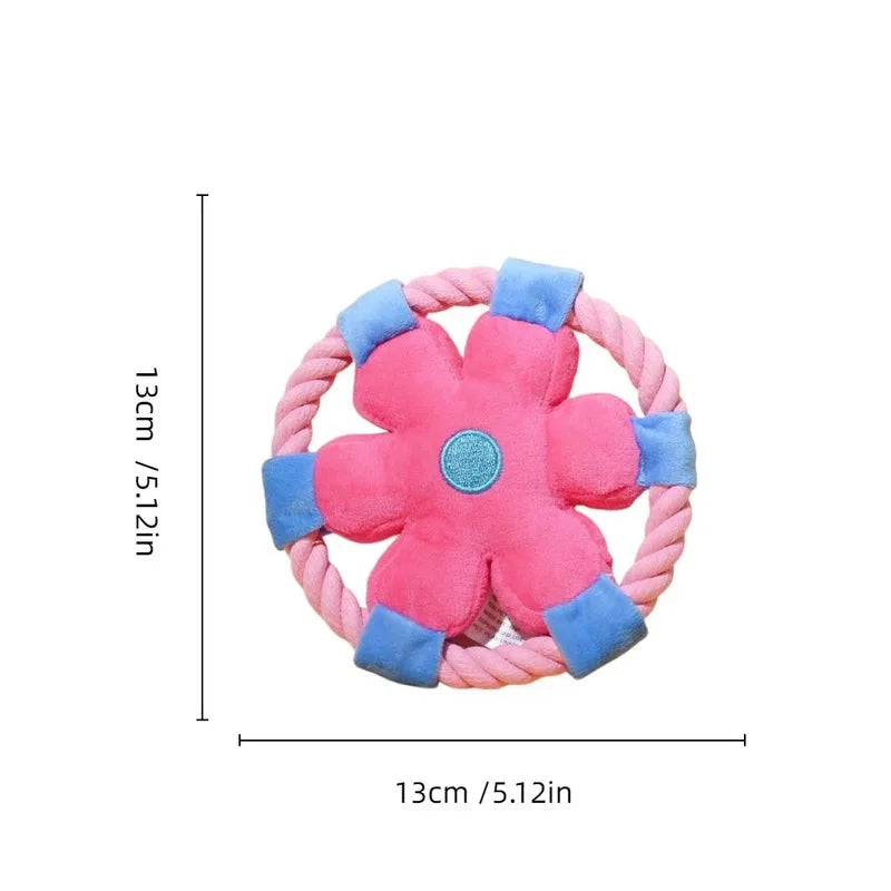 Cartoon Flower Cotton Rope Frisbee Dog Toy Squeaky Interactive Toy