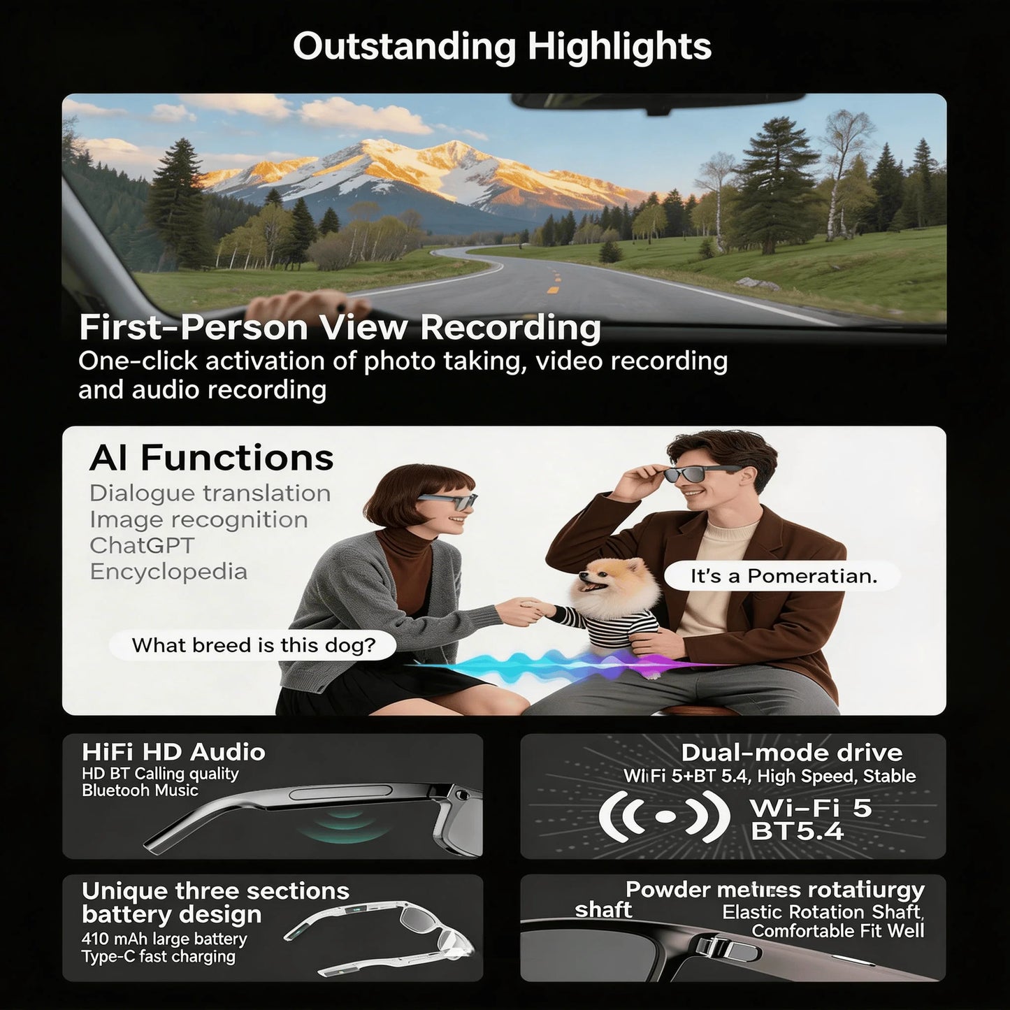 W&O Camera 4K Smart Glasses With AI Translation And Recognition