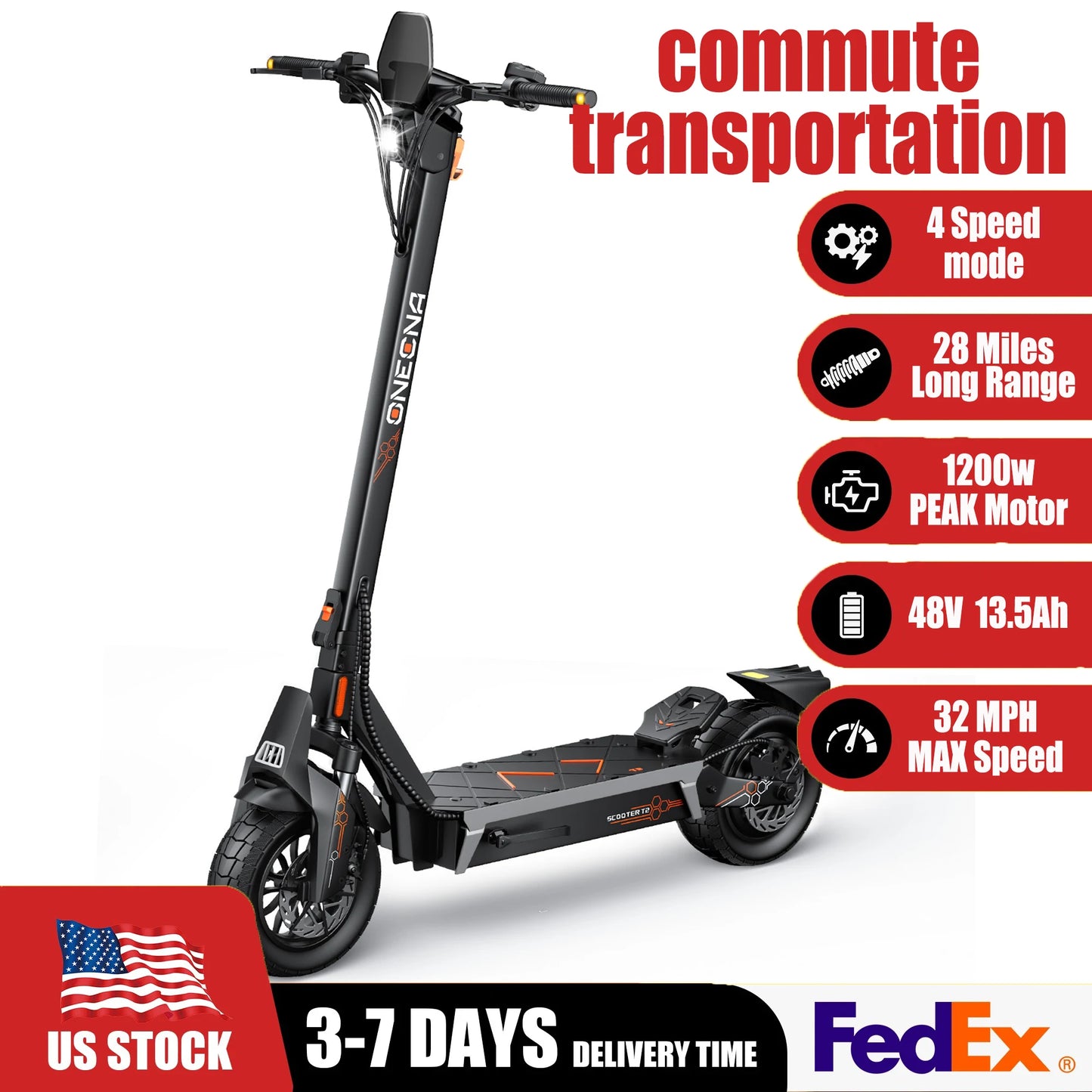 FENGQS ONECNA T2 1200W Dual Motor Foldable Electric Scooter