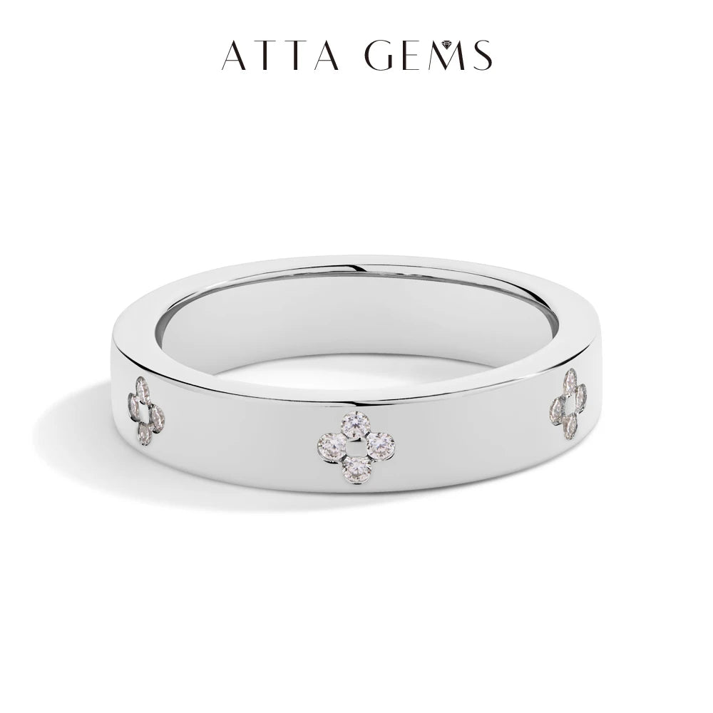 Attagems VVS1 Moissanite Round Cut Sterling Silver Wedding Band For Women