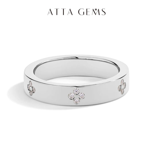 Attagems VVS1 Moissanite Round Cut Sterling Silver Wedding Band For Women