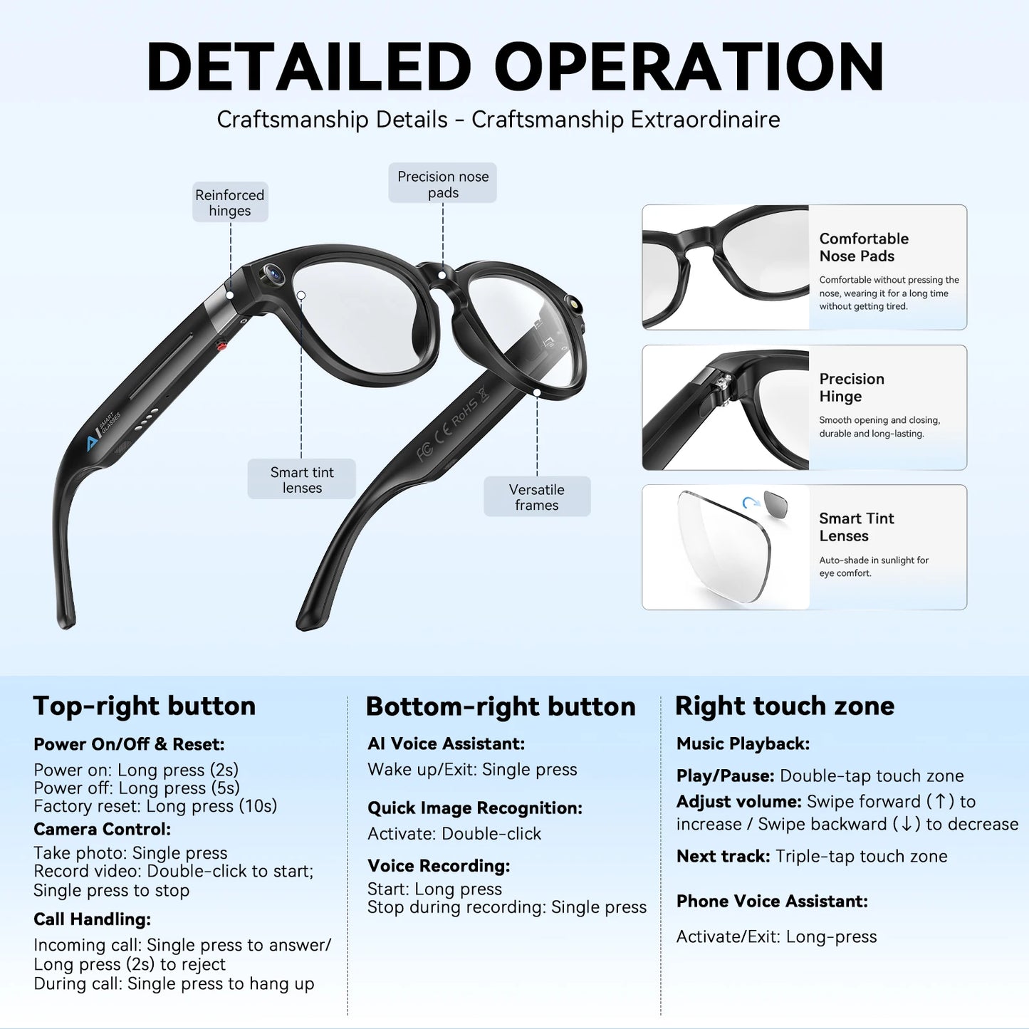 EIGIIS AI Smart Glasses Bluetooth Call and AI Translation