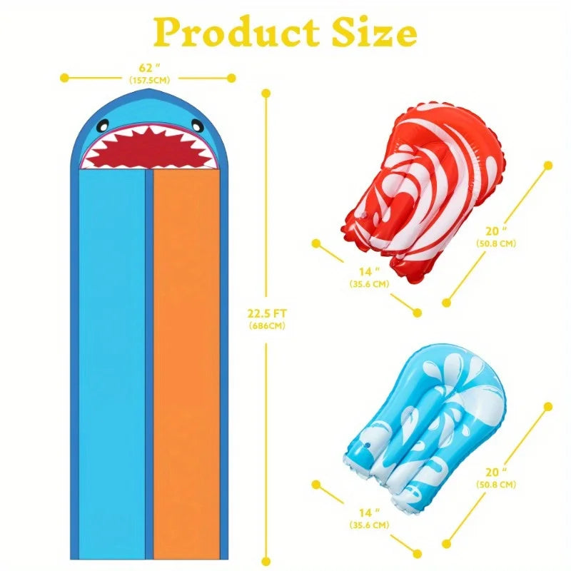 Joyfy Double Lane Water Slide With 2 Inflatable Boards Lawn