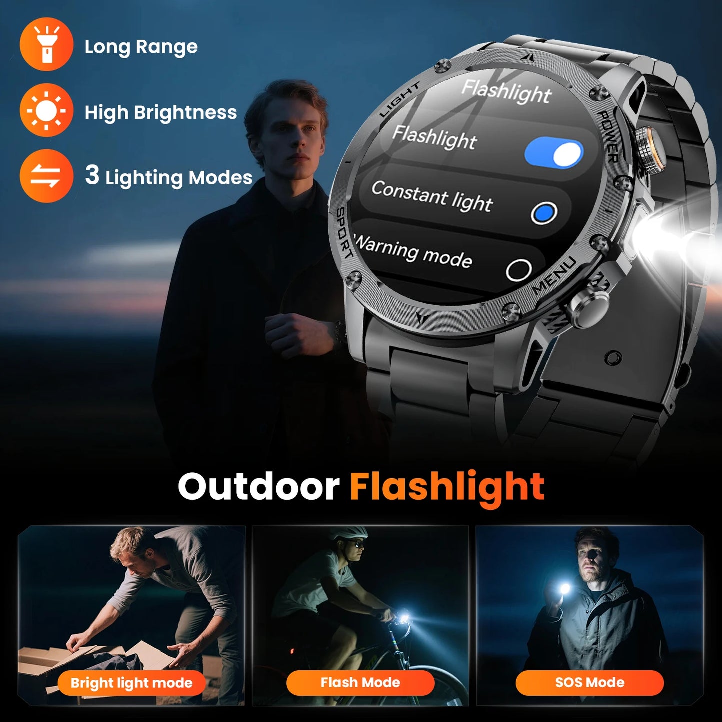 Military Smartwatch 1.7 Inch HD Display With 100 Sports Modes