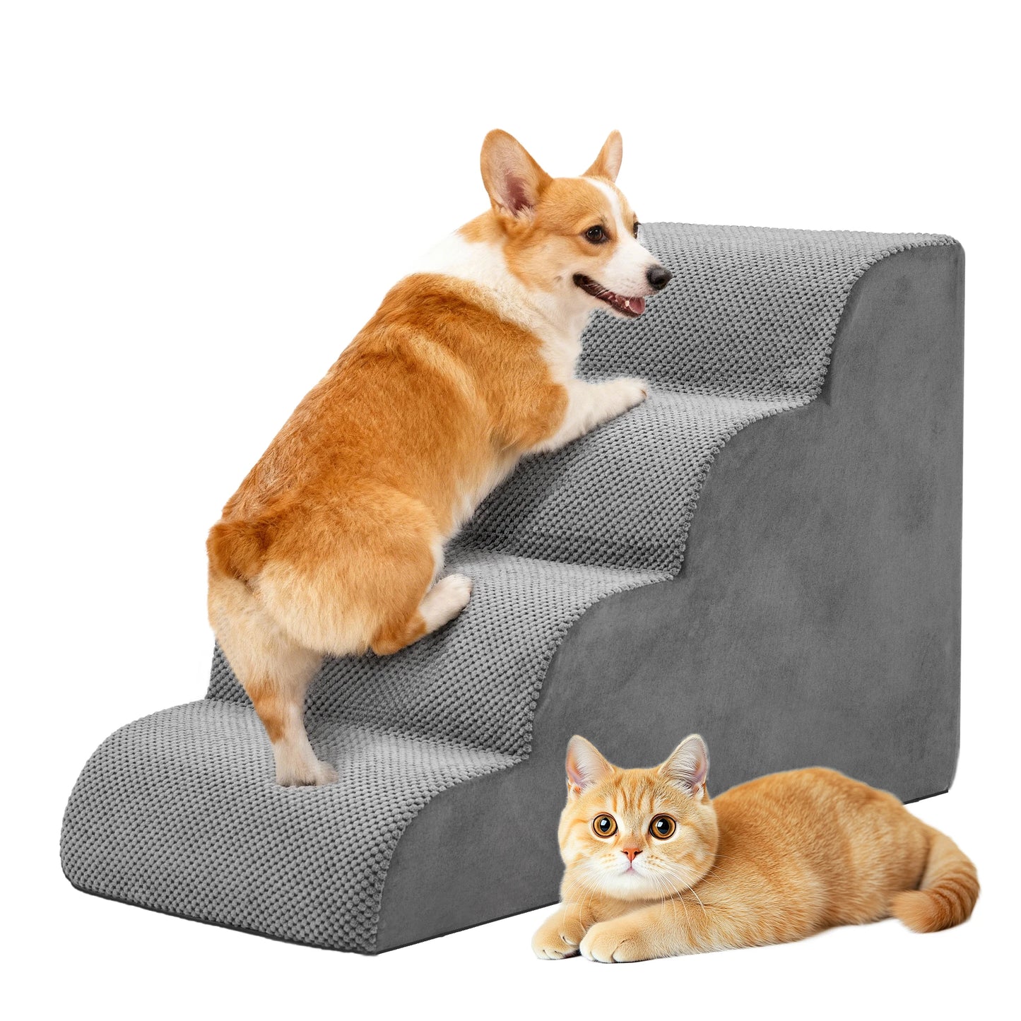 High Density Foam Dog Stairs 3-5 Step Curved Ramp Small Dogs