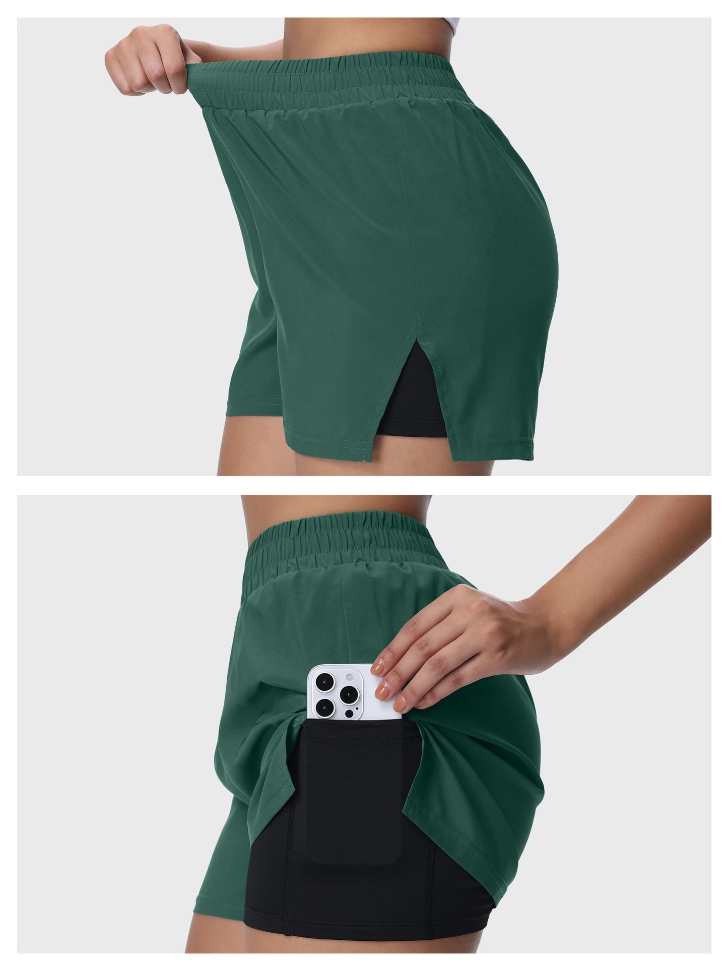 Womens Split Sports Shorts With Liner For Running Fitness Yoga