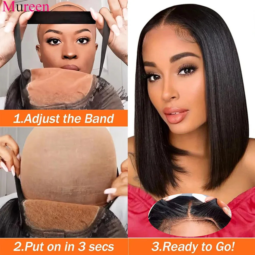 Mureen 250 Percent Density Glueless Bob Wig Hair Lace Closure