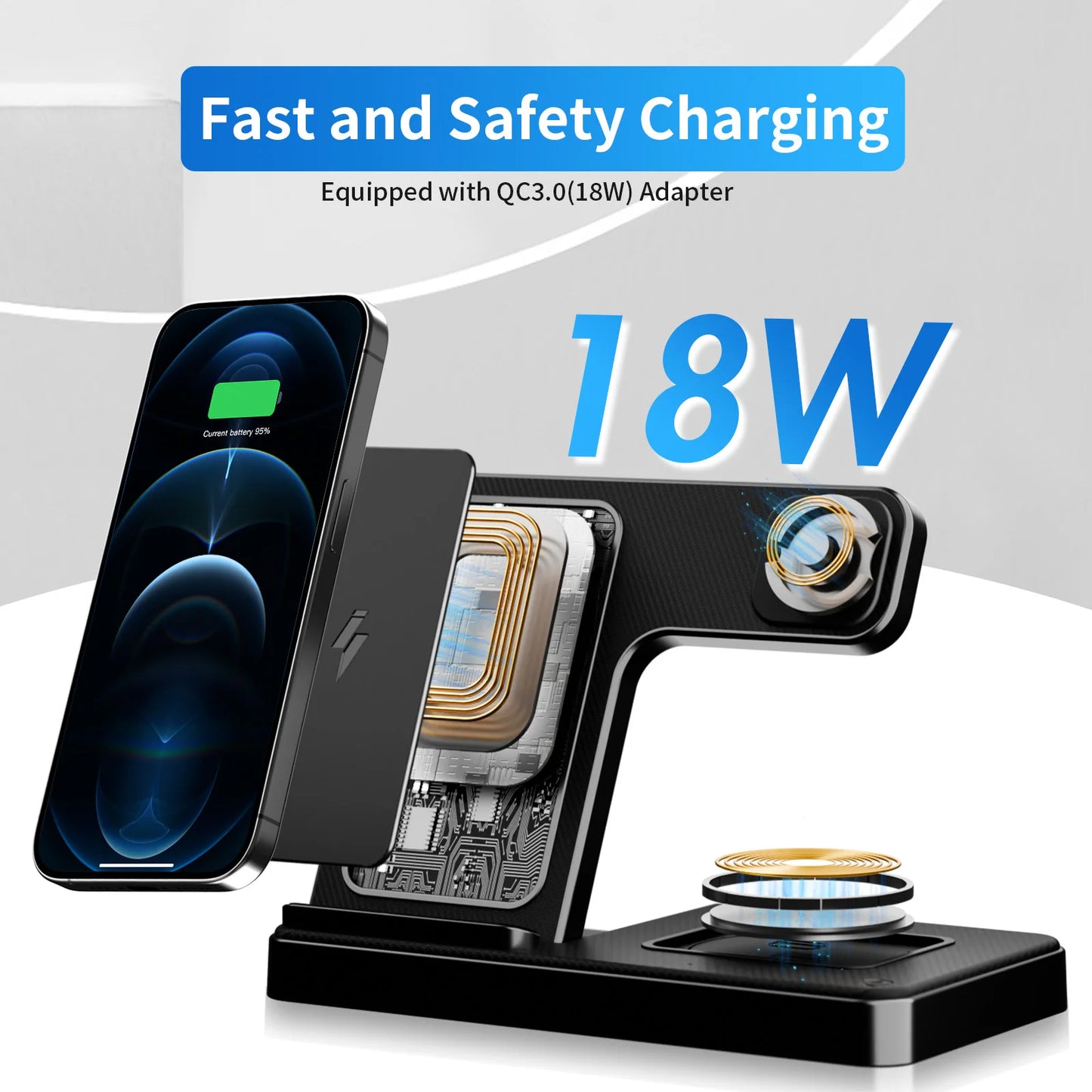 3 In 1 Magnetic Wireless Charger 18W Foldable For iPhone