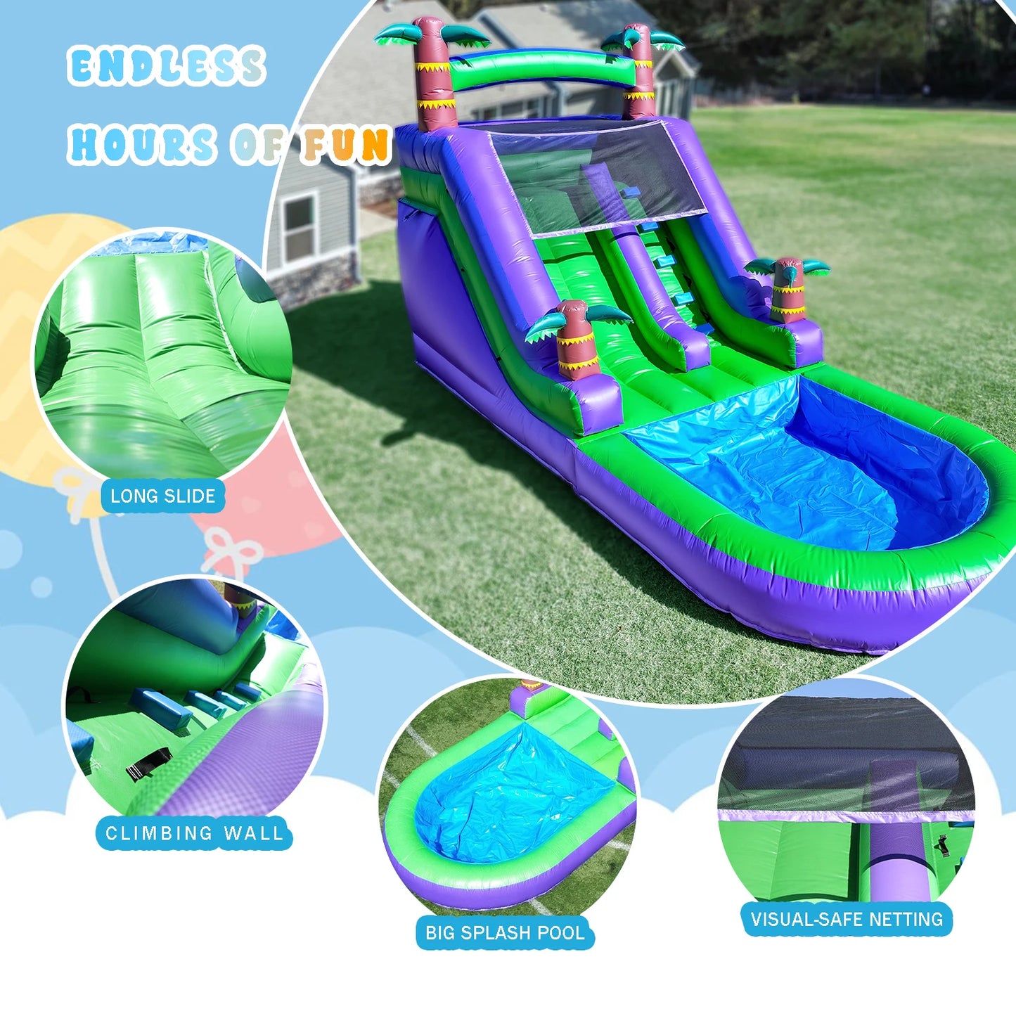 Commercial PVC Inflatable Water Slide With 950W Blower