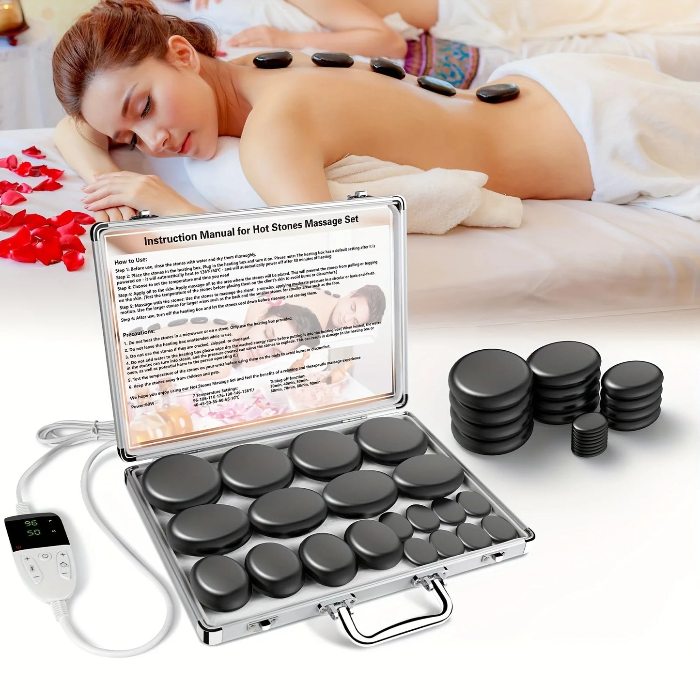HolistHeal Hot Stone Massage Set With Temperature Adjustment Kit