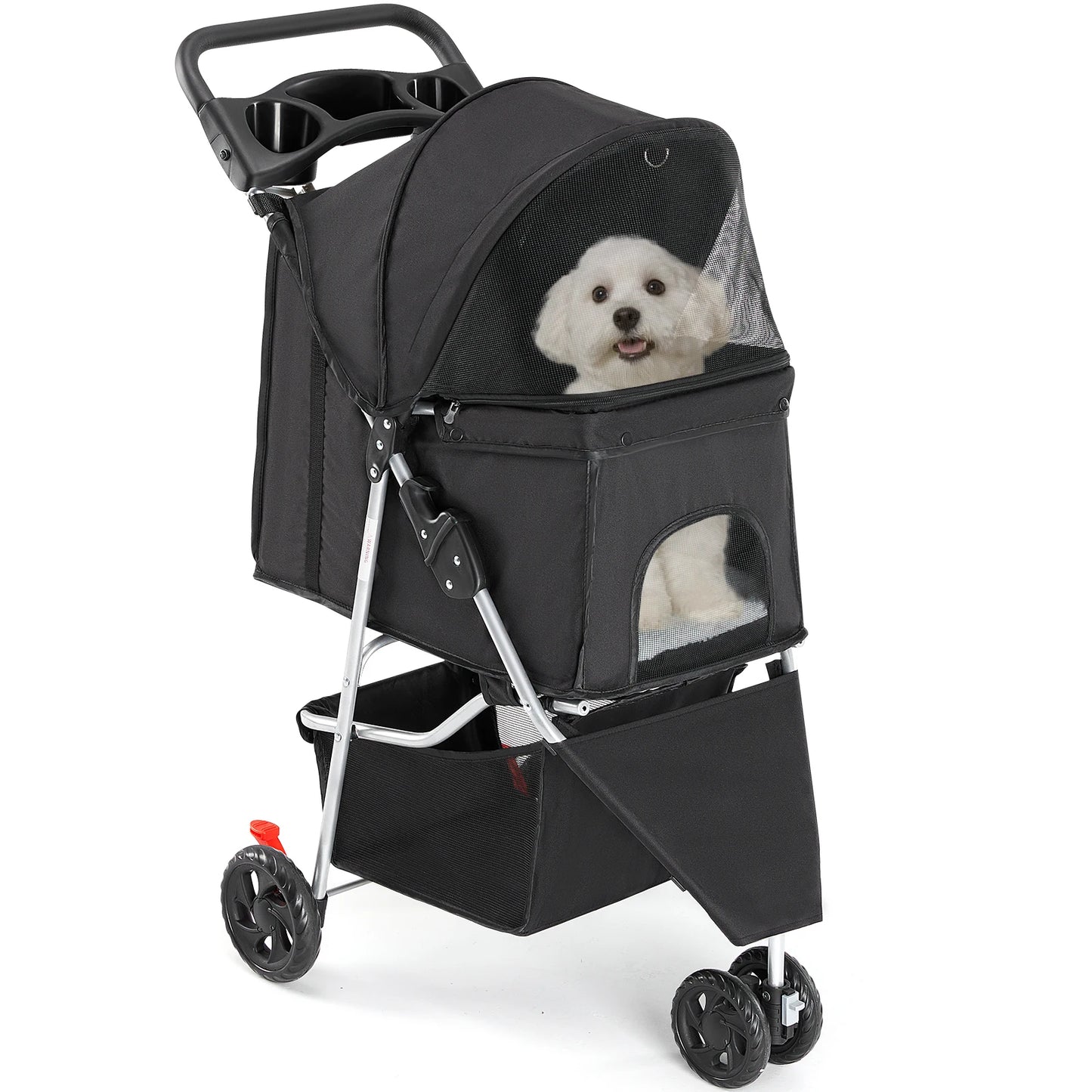 3 Wheel Foldable Pet Stroller For Small Dogs And Cats With Mesh Window