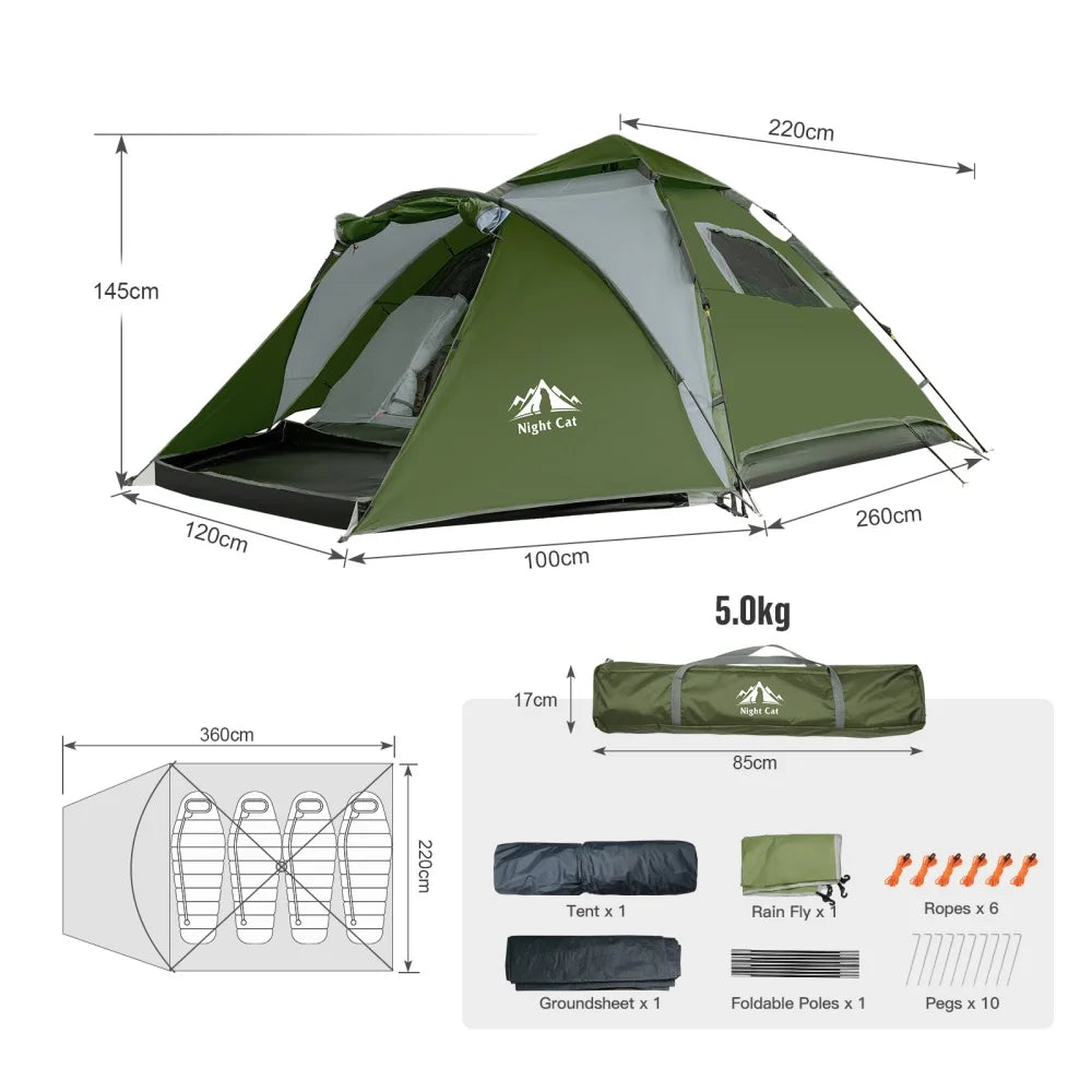 Night Cat Pop Up Camping Tent with Rainfly and Footprint Tarp