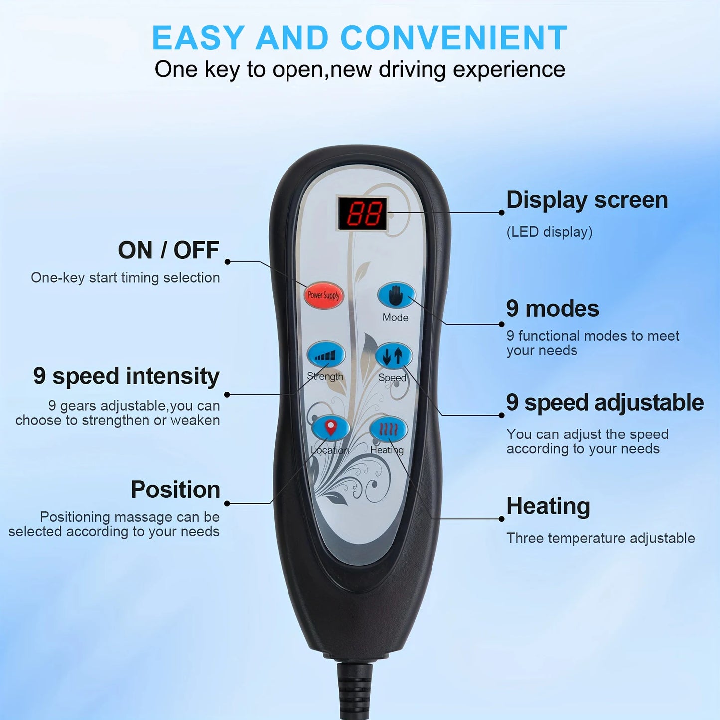 HOMEMASSA Massage Chair Pad With Heat Back Massage Seat Cushion 9 Modes
