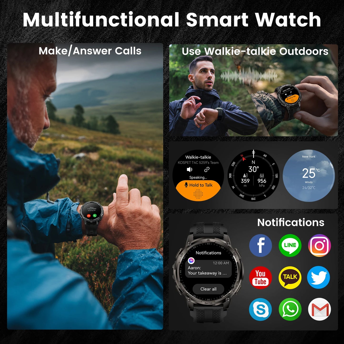 KOSPET Tank T4C Smartwatch Outdoor Rugged GPS Waterproof Fitness Tracker