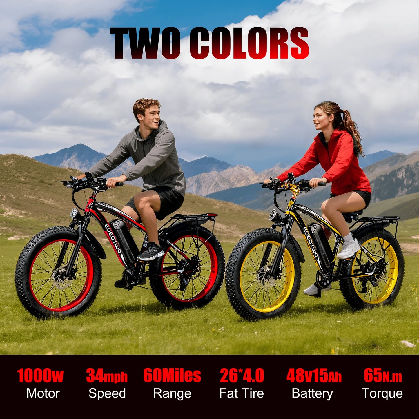 EOEOTWO 1500W Fat Tire Electric Bike 34MPH All Terrain Ebike