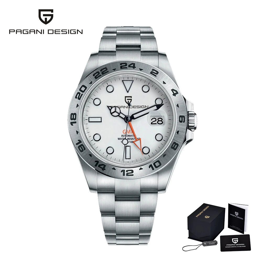PAGANI DESIGN Automatic GMT Mens Sapphire Crystal Stainless Steel Watch