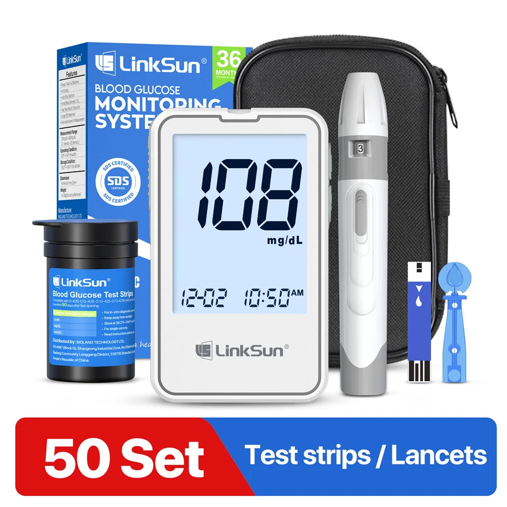 Linksun Blood Glucose Monitor With 50 Test Strips And Lancets