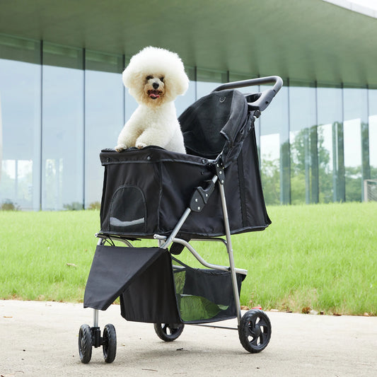 3 Wheel Foldable Pet Stroller For Small Dogs And Cats With Mesh Window