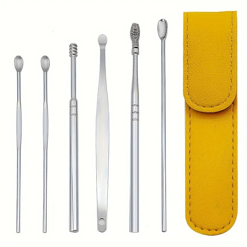 Stainless Steel 6Pcs Ear Pick Set For Daily Grooming