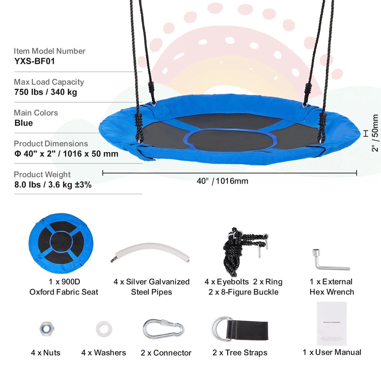 SucceBuy Tree Swing Saucer With Straps 750lbs Capacity