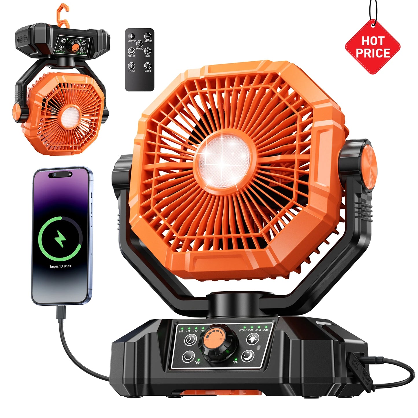 ColdSky 20000mAh Battery Camping Fan With LED Lantern 8 Speed