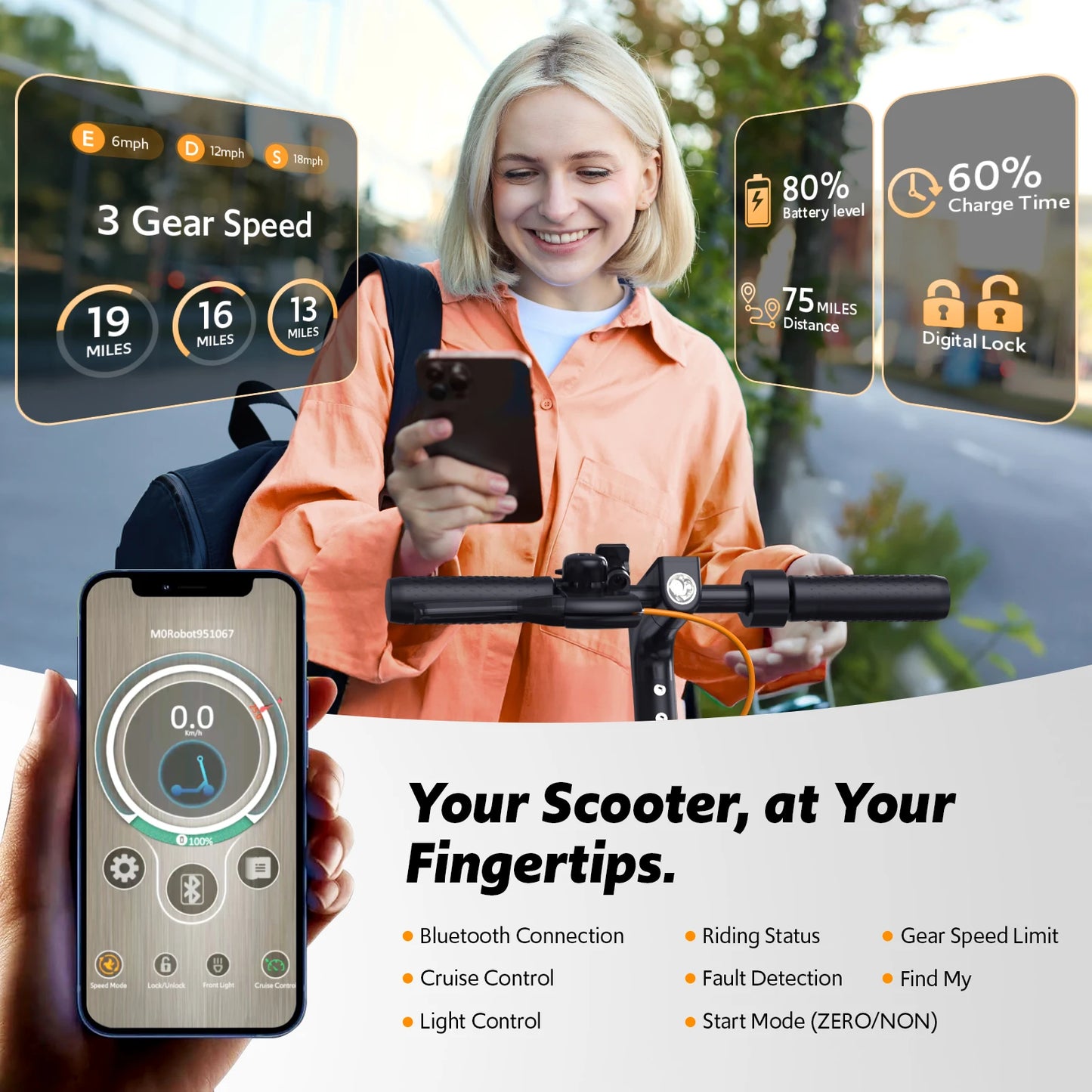 Electric Scooter For Adults 550W Peak Motor 19-Mile Range Foldable
