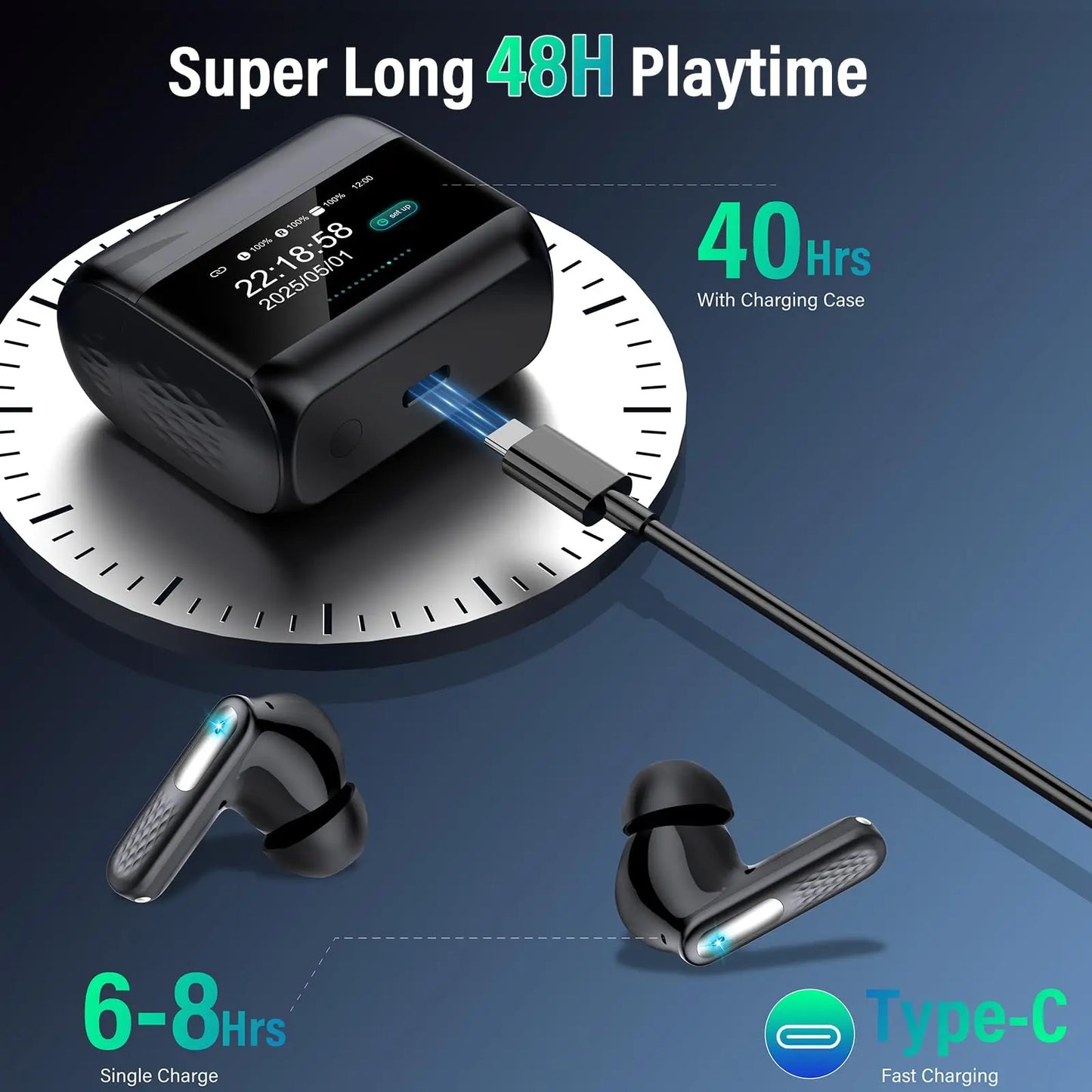 Kuizil Wireless Earbuds Bluetooth 5.4 ANC ENC IPX7 Smart Case
