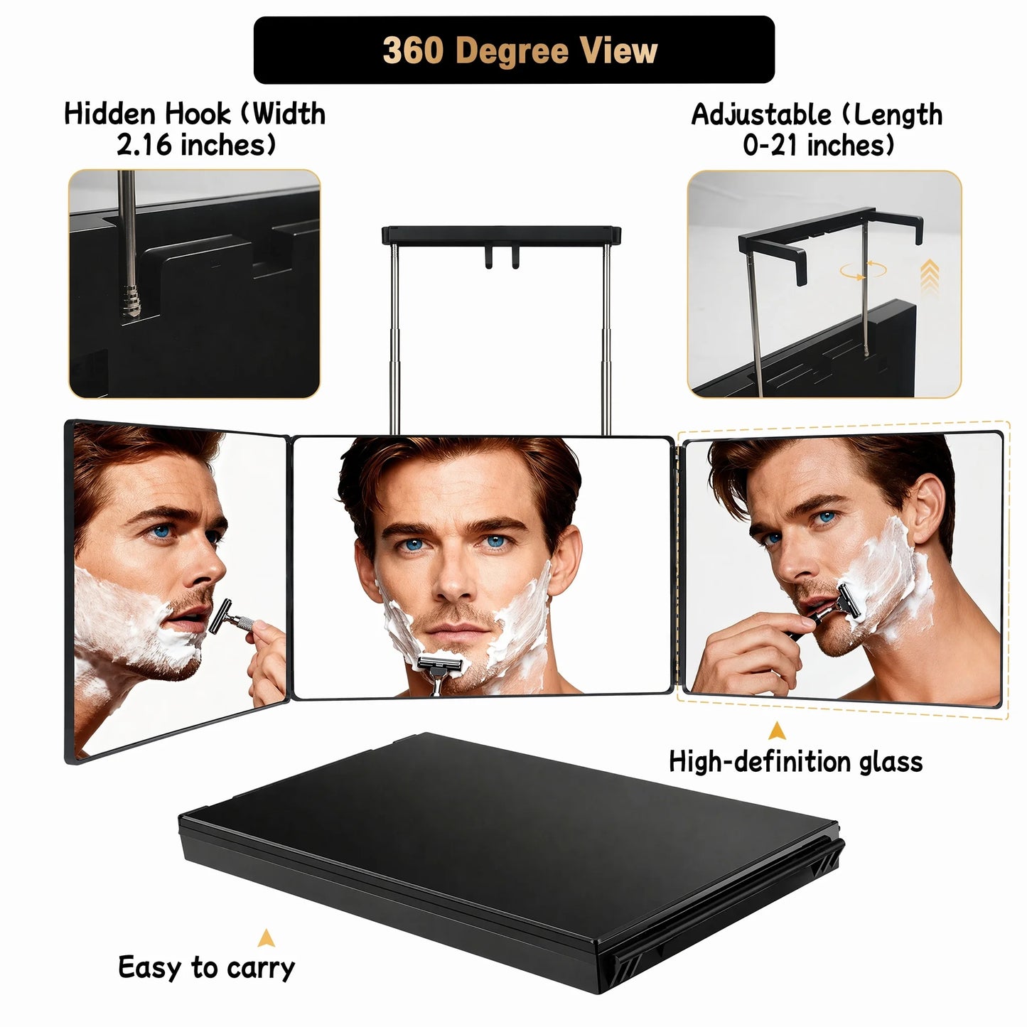 360 Degree Trifold Barber Mirror For Self Haircut