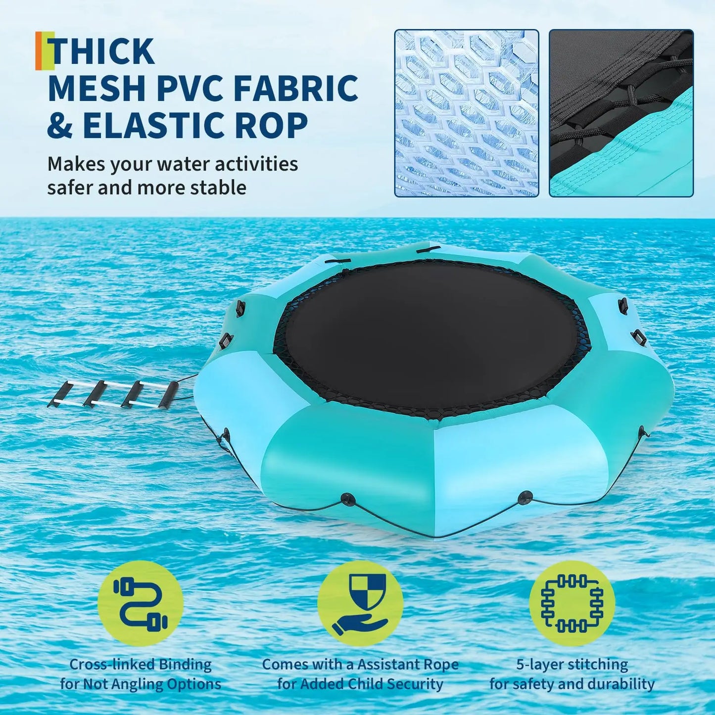 Inflatable Water Trampoline With Electric Inflator Rope Ladder Mooring Ropes