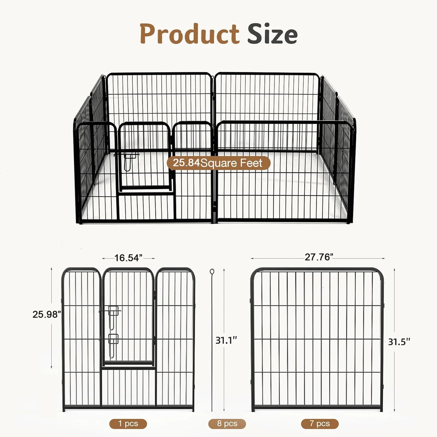 JHK Metal Dog Playpen Fence Foldable for Indoor Outdoor Use