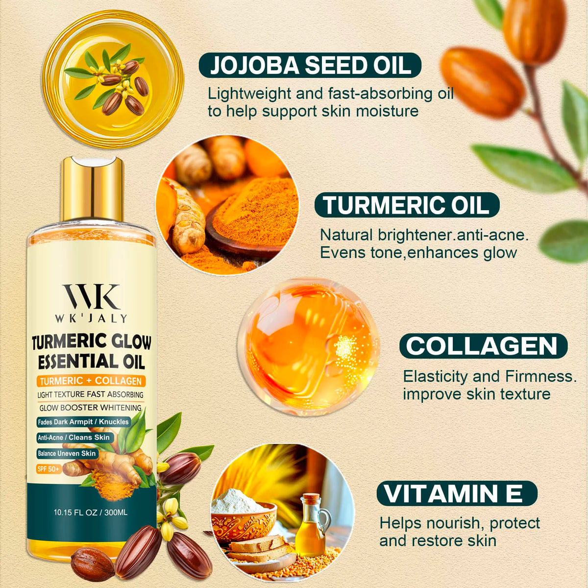 WK JALY Turmeric Brightening Body Oil Dark Spots Acne