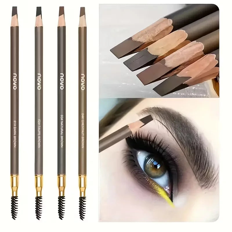 Waterproof Eyebrow Pencils 4 Pack Dual Ended With Spoolie Brush