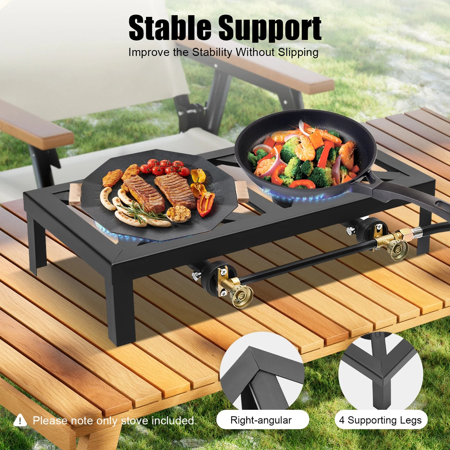 Portable Double Burner Gas Stove 8000W With 0 To 10 PSI Regulator