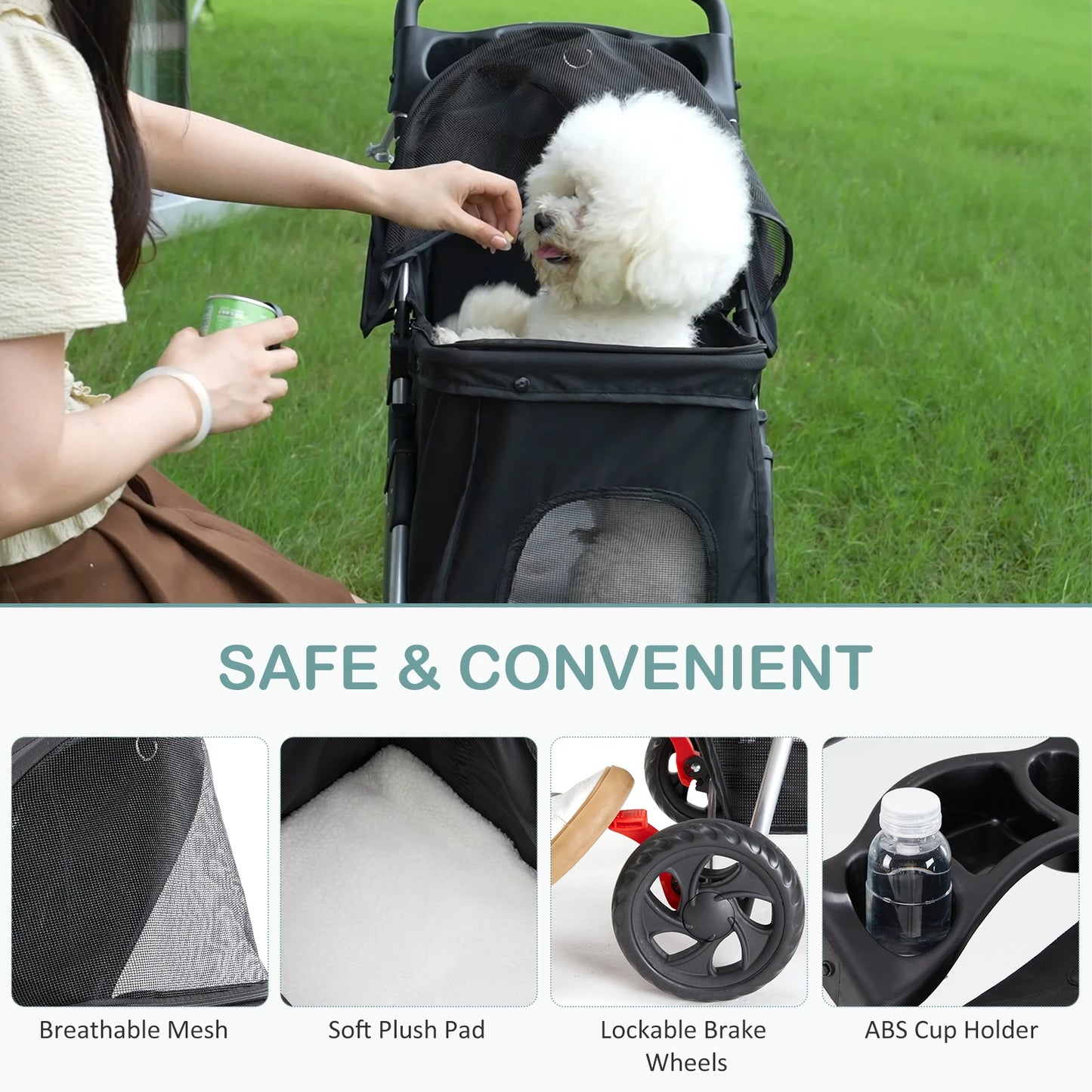 3 Wheel Foldable Pet Stroller For Small Dogs And Cats With Mesh Window