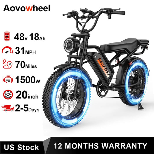 AOVOWHEEL AW2PRO Electric Bike 1500W Fat Tire Mountain Snow